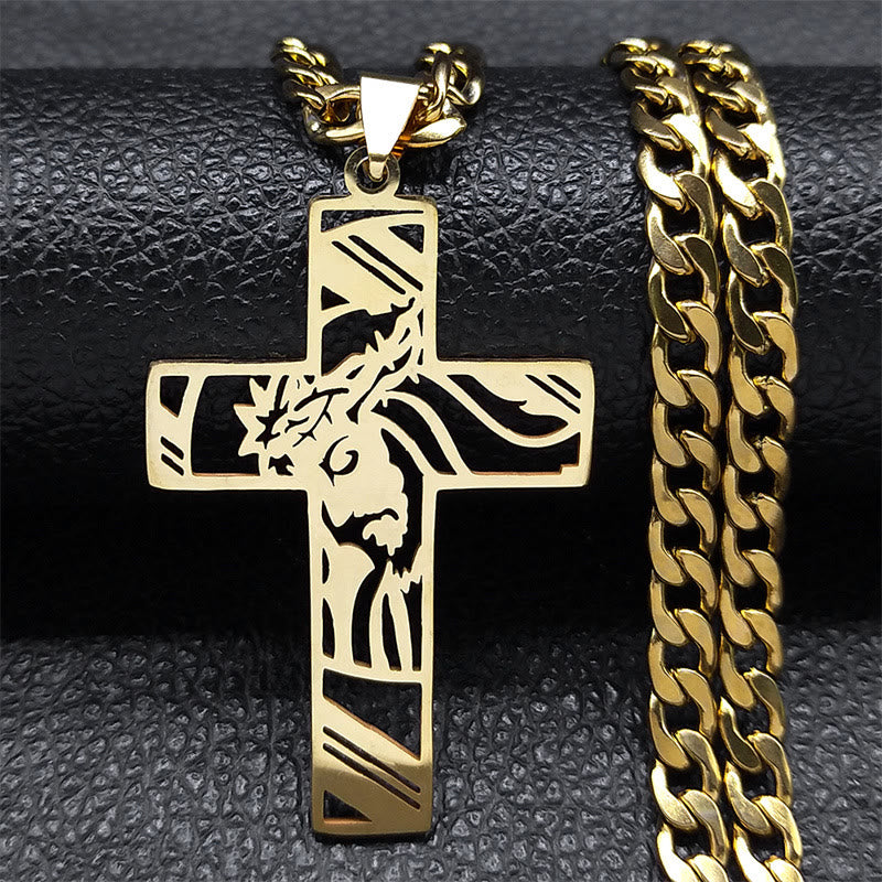 Christianartworkshop Crown of Thorns Cross Necklace: Sacred Symbolism & Bold Style - Golden - image 0