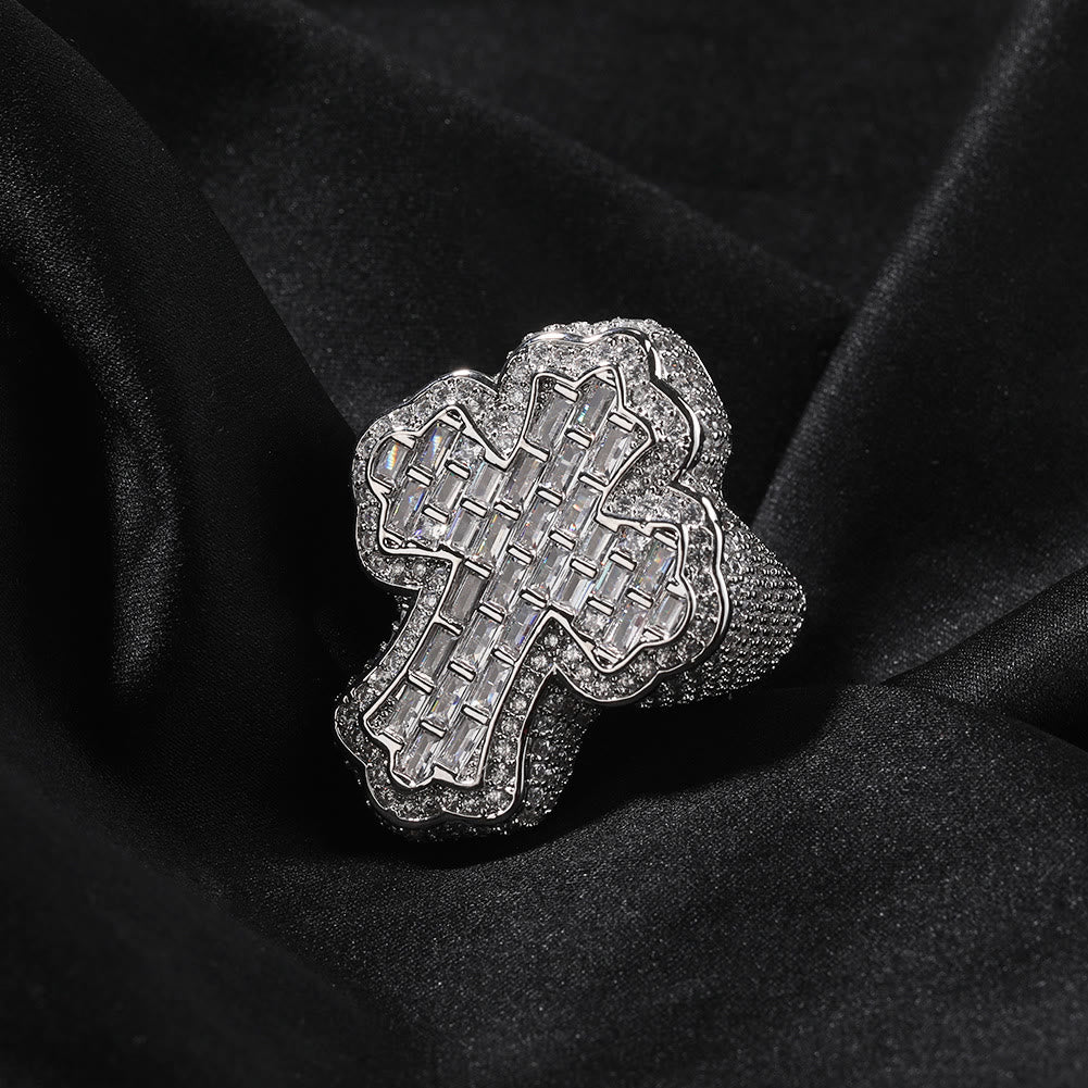Christianartworkshop Pave Cross Ring: Sacred Elegance & Devotional Glamour - Silver - US 10 - image 2