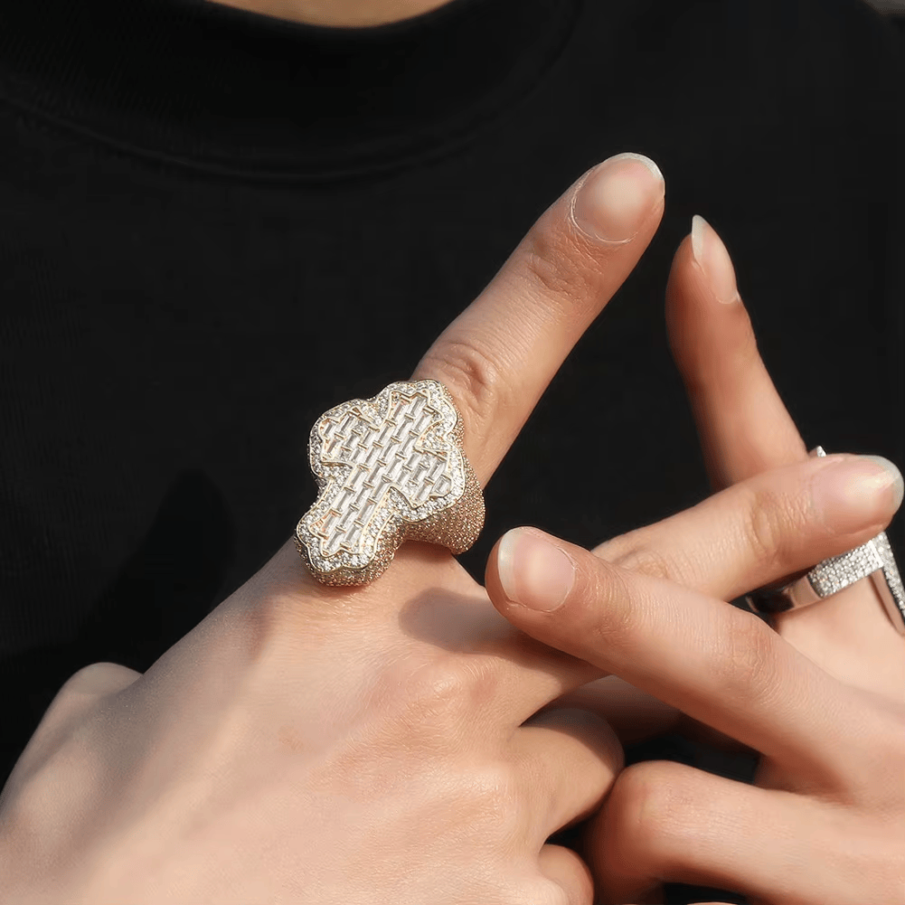 Christianartworkshop Pave Cross Ring: Sacred Elegance & Devotional Glamour - Golden - US 10 - image 0