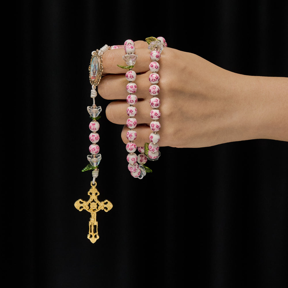 Christianartworkshop Porcelain Rosary with Lily Details: Devotion in Bloom & Spiritual Nourishment - image 1