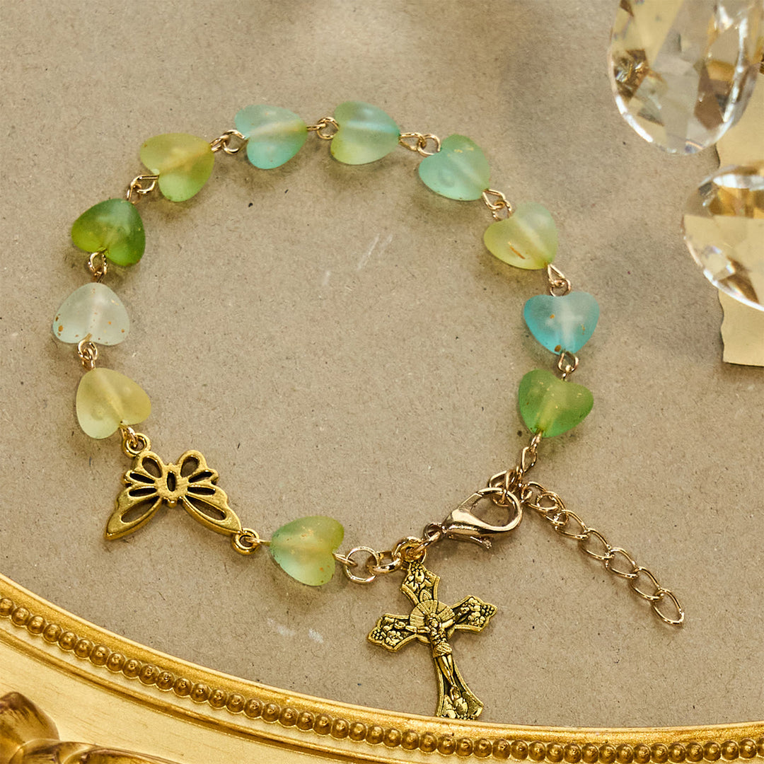 Christianartworkshop Green Heart & Butterfly Rosary, Bracelet: Devotion & Artful Spirituality - Bracelet - image 4