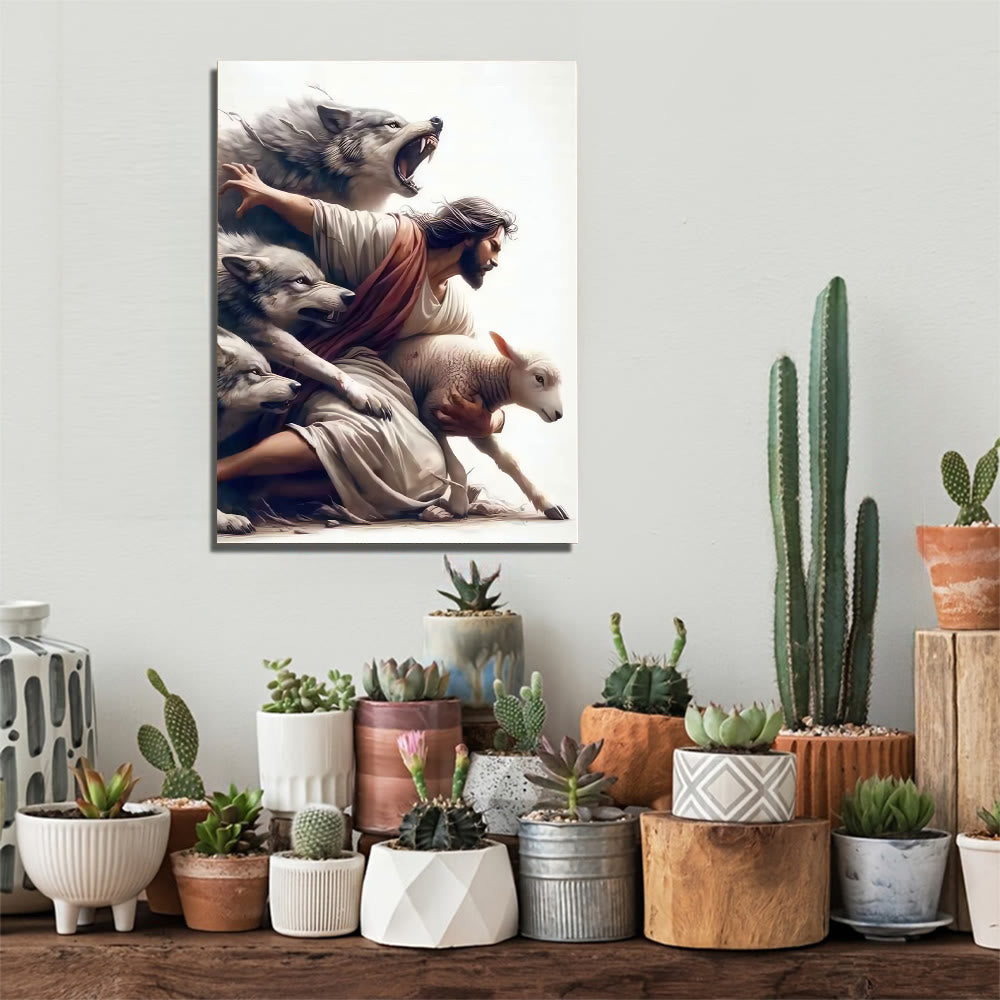 Christianartworkshop Good Shepherd Wall Art Print: Divine Protection & Faithful Devotion - Framed Canvas Painting - 11.81''*15.75''/30*40cm - image 0