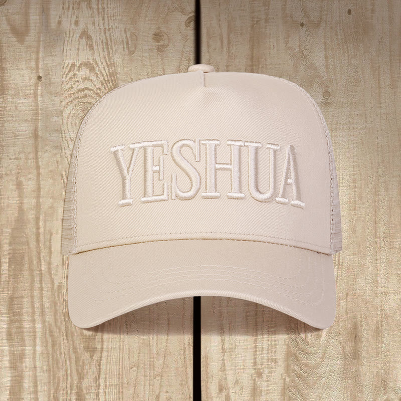 Christianartworkshop YESHUA Embroidered Trucker Cap: Faith - Filled Style & Spiritual Identity - Beige - image 0