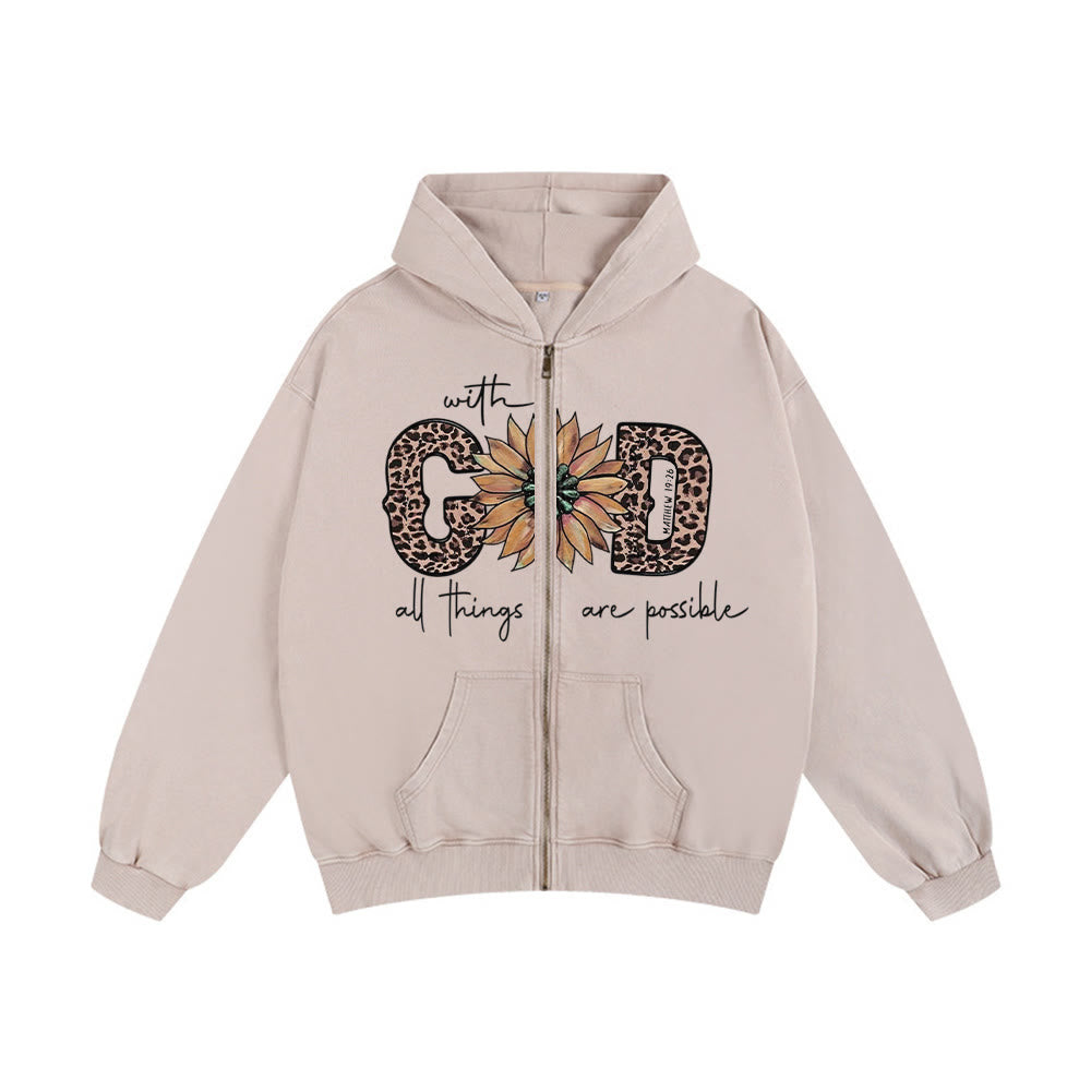 Christianartworkshop GOD-Inspired Sunflower Graphic Hooded Jacket: Daily Faith Reminder - Apricot - 2XL - image 0