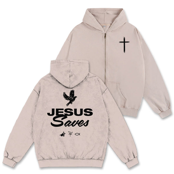 Christianartworkshop Dove & Cross Jesus Saves Hooded Jacket: Spiritual Comfort for Every Day - Apricot - 2XL - image 8