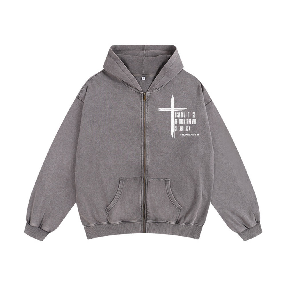 Christianartworkshop Philippians 4:13 Cross Hooded Jacket: Biblical Inspiration in Casual Wear - Grey - 2XL - image 13