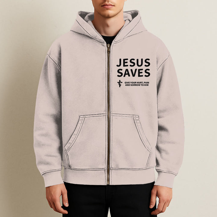 Christianartworkshop Jesus Saves Devotion Hooded Jacket: Express Faith in Daily Life with Ease - image 5