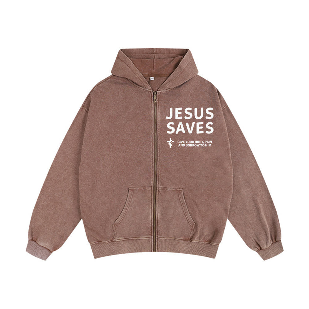 Christianartworkshop Jesus Saves Devotion Hooded Jacket: Express Faith in Daily Life with Ease - Coffee - 2XL - image 10