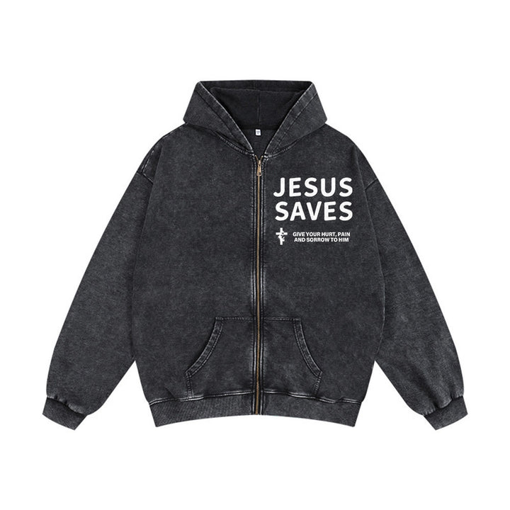 Christianartworkshop Jesus Saves Devotion Hooded Jacket: Express Faith in Daily Life with Ease - Black - 2XL - image 0