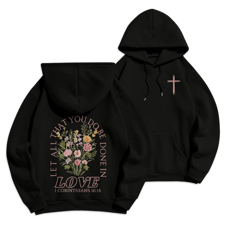 Christianartworkshop Do All In Love Scripture Floral Fleece Lined Polyester Hoodie - Black - 2XL - image 5
