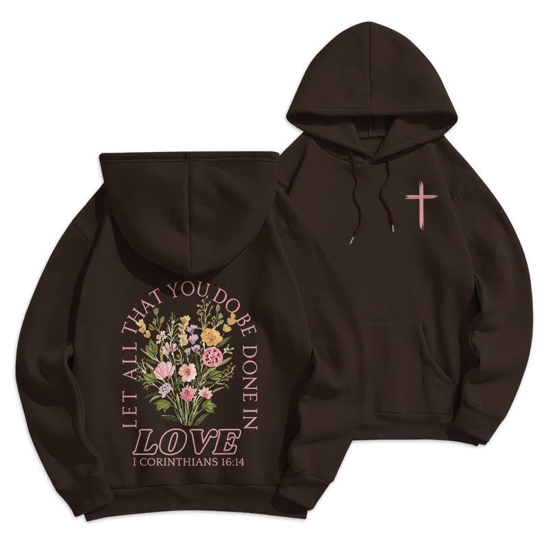 Christianartworkshop Do All In Love Scripture Floral Fleece Lined Polyester Hoodie - Brown - 2XL - image 3