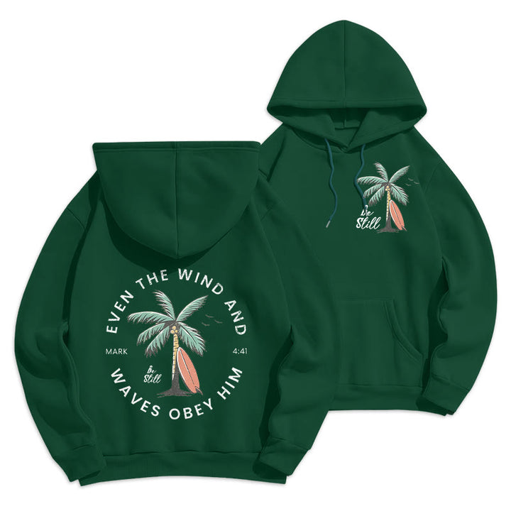 Christianartworkshop Scripture & Coastal Be Still Fleece Lined Polyester Hoodie - Green - 2XL - image 13