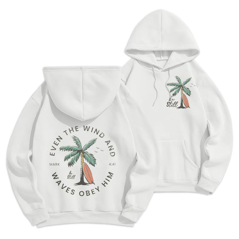 Christianartworkshop Scripture & Coastal Be Still Fleece Lined Polyester Hoodie - White - 2XL - image 4