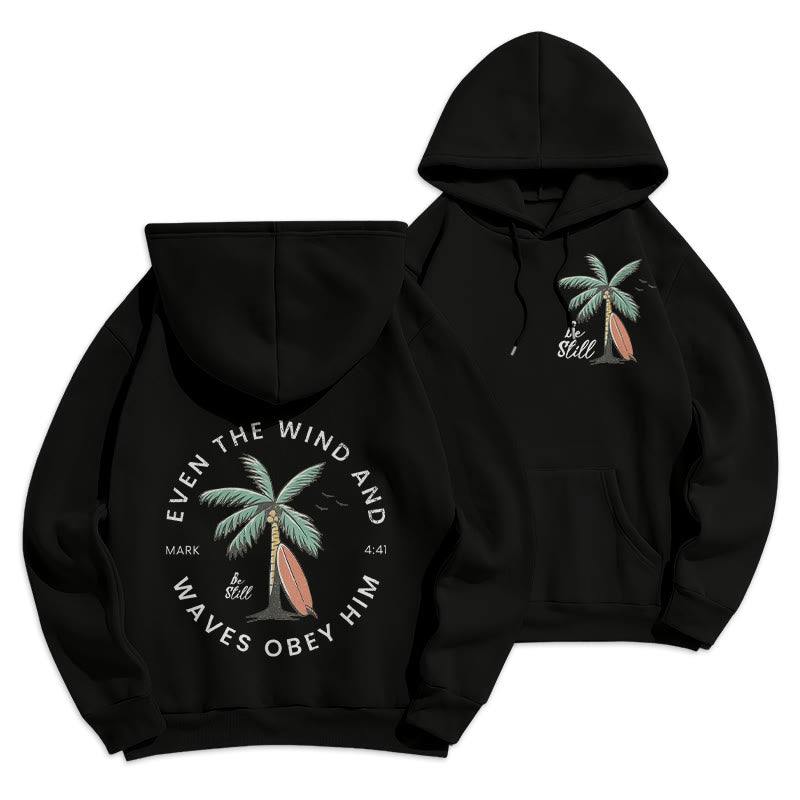 Christianartworkshop Scripture & Coastal Be Still Fleece Lined Polyester Hoodie - Black - 2XL - image 0