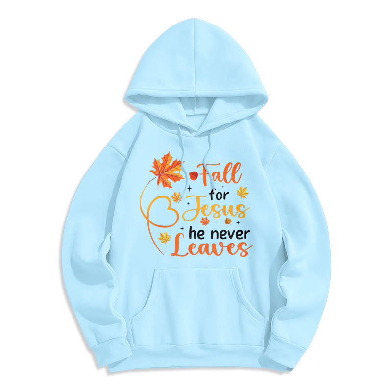 Christianartworkshop Fall For Jesus He Never Leaves Autumn Faith Fleece Lined Polyester Hoodie - Blue - 2XL - image 5