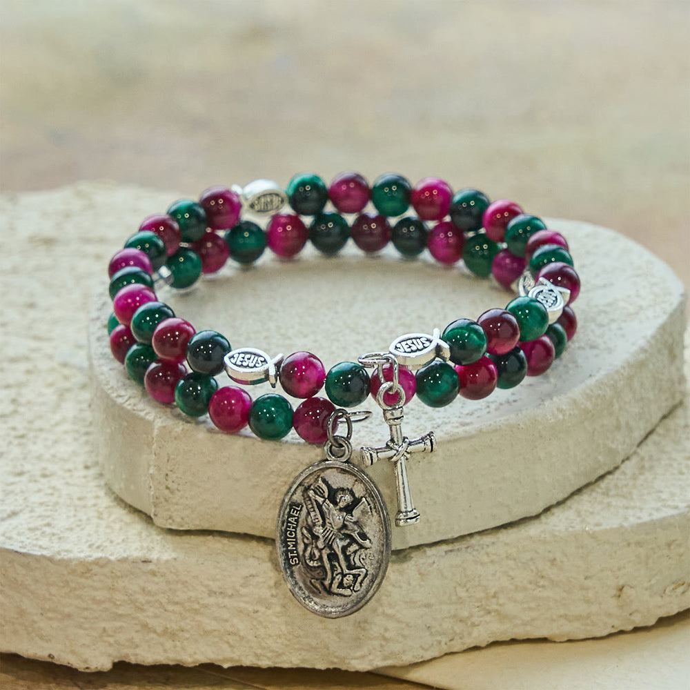 Christianartworkshop Dual-Toned Tiger Eye Memory Wire Rosary Bracelet with Saint Michael - image 3