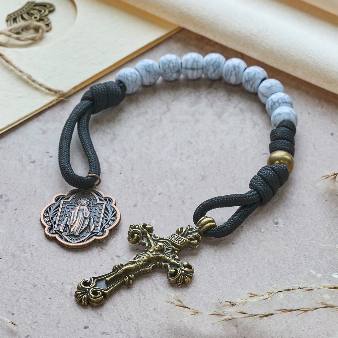 Christianartworkshop Matte White Crackle Beads Pocket Rosary with Brass Sacred Cross - image 3