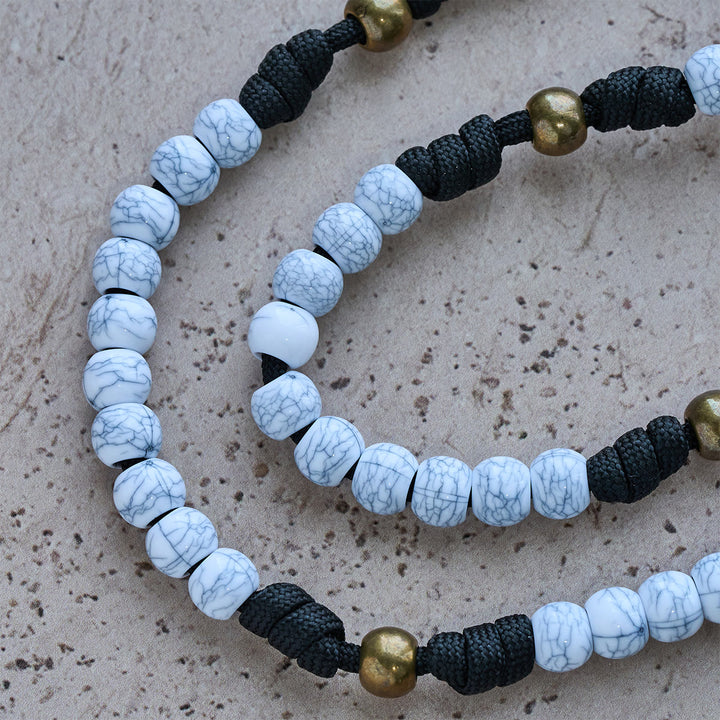 Christianartworkshop Matte White Crackle Beads with Ornate Brass Crucifix Rosary, Pocket Rosary - image 7