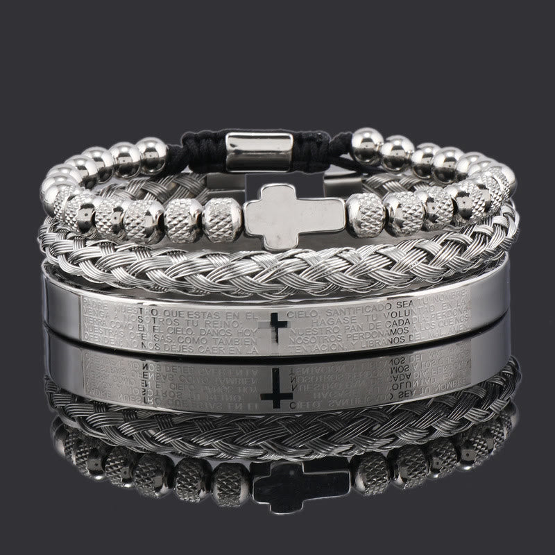 Christianartworkshop Stackable Cross Bracelet Set: Fashion-Forward Faith Integration - Spanish prayer - Silver - image 4