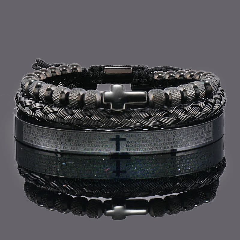 Christianartworkshop Stackable Cross Bracelet Set: Fashion-Forward Faith Integration - Spanish prayer - Black - image 3