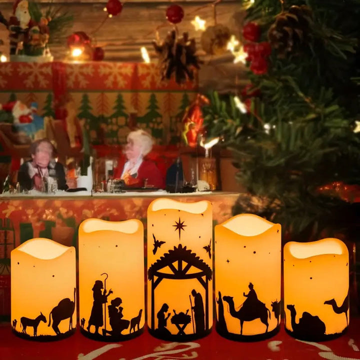 Christianartworkshop Nativity Scene Wave-Edge LED Candle Ornament: Multi-Light Modes for Faith - Yellow Light - image 1