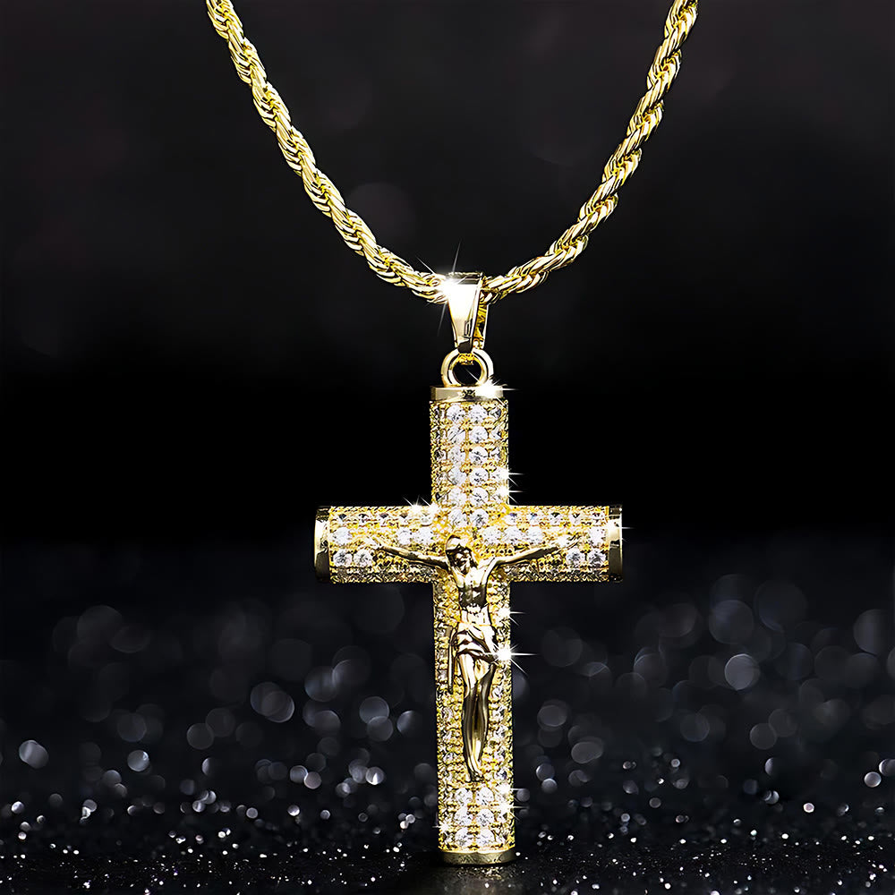 Christianartworkshop Jesus Crucifix Paved Necklace: Sparkling Detail for Faith & Daily Style - Cuerda Chain - image 0