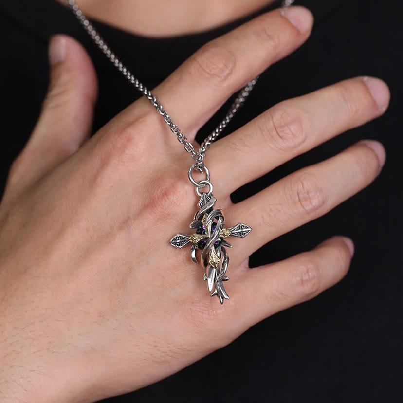 Christianartworkshop Ornate Scrollwork Cross Necklace: Two-Tone Design for Devout Daily Wear - image 1