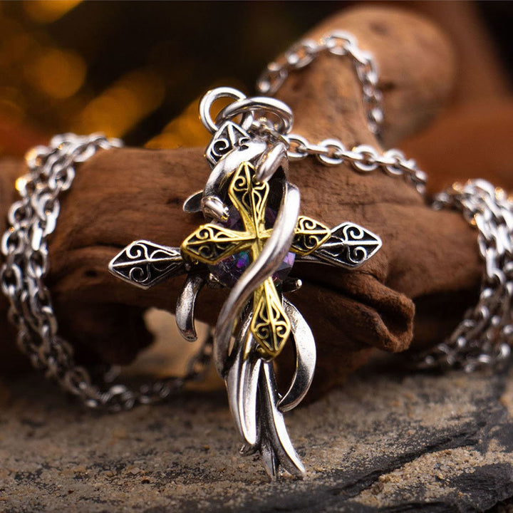 Christianartworkshop Ornate Scrollwork Cross Necklace: Two-Tone Design for Devout Daily Wear - Cross - image 0