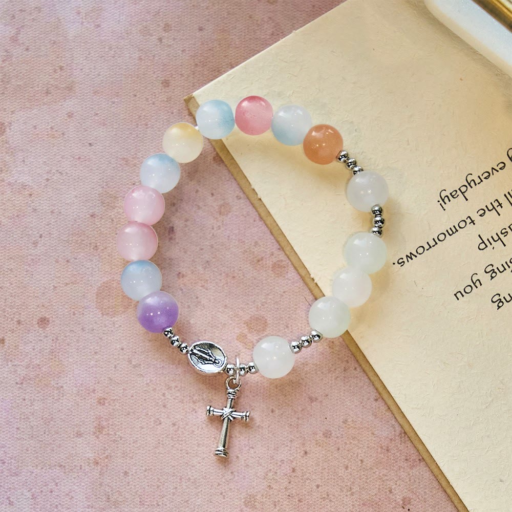 Christianartworkshop Pastel Glow Color-Shifting UV Bead Prayer Bracelet with Our Lady - Wrist Circumference: 7.48"-8.27"/19-21cm - image 0