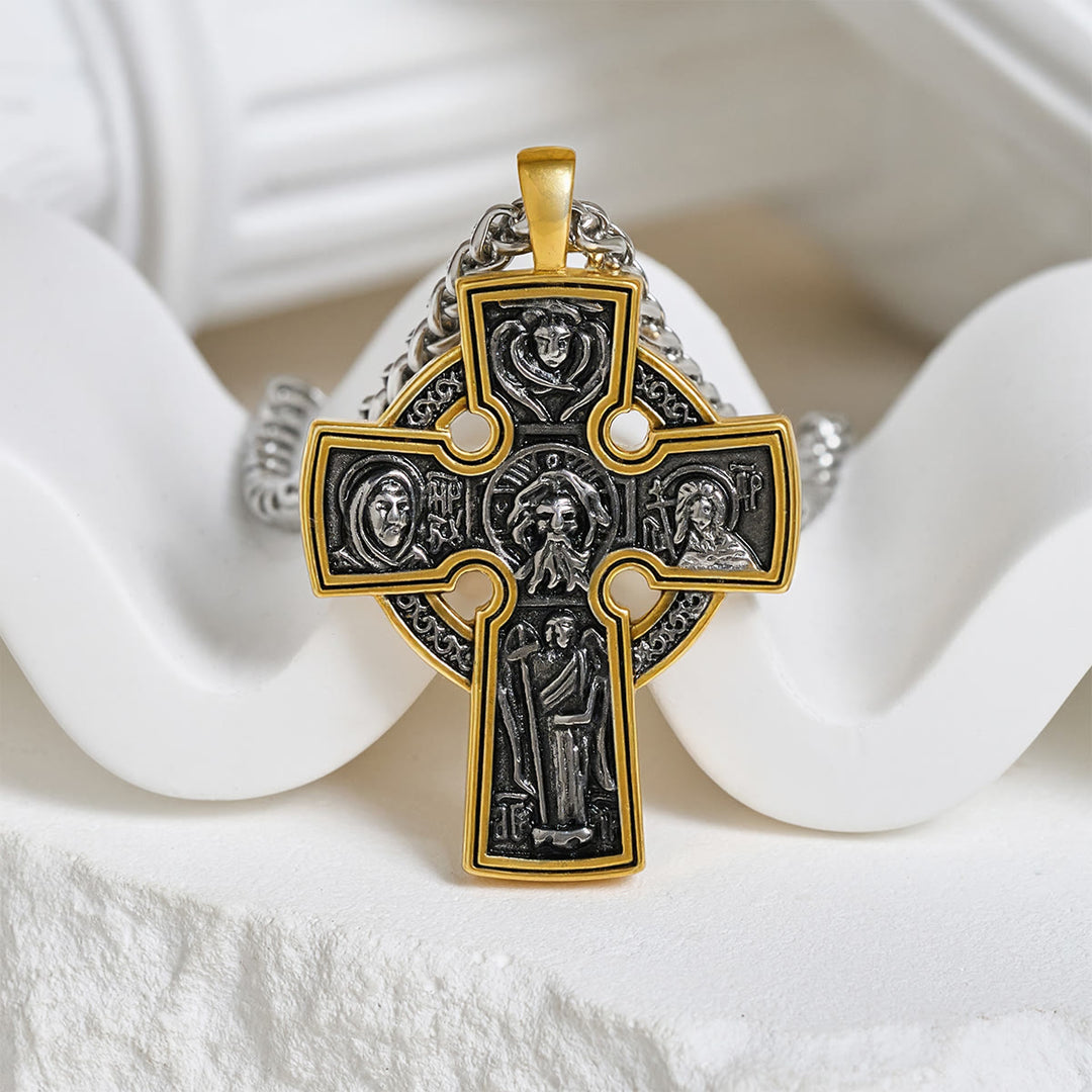 Christianartworkshop Ornate Dual - Tone Cross Necklace: Saint Icon & Angel - Detailed Artistry - Cross - image 0