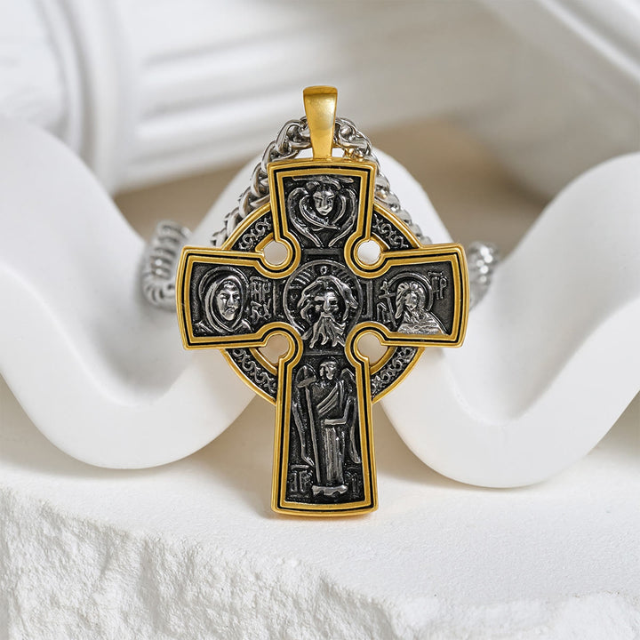 Christianartworkshop Ornate Dual - Tone Cross Necklace: Saint Icon & Angel - Detailed Artistry - Cross - image 0