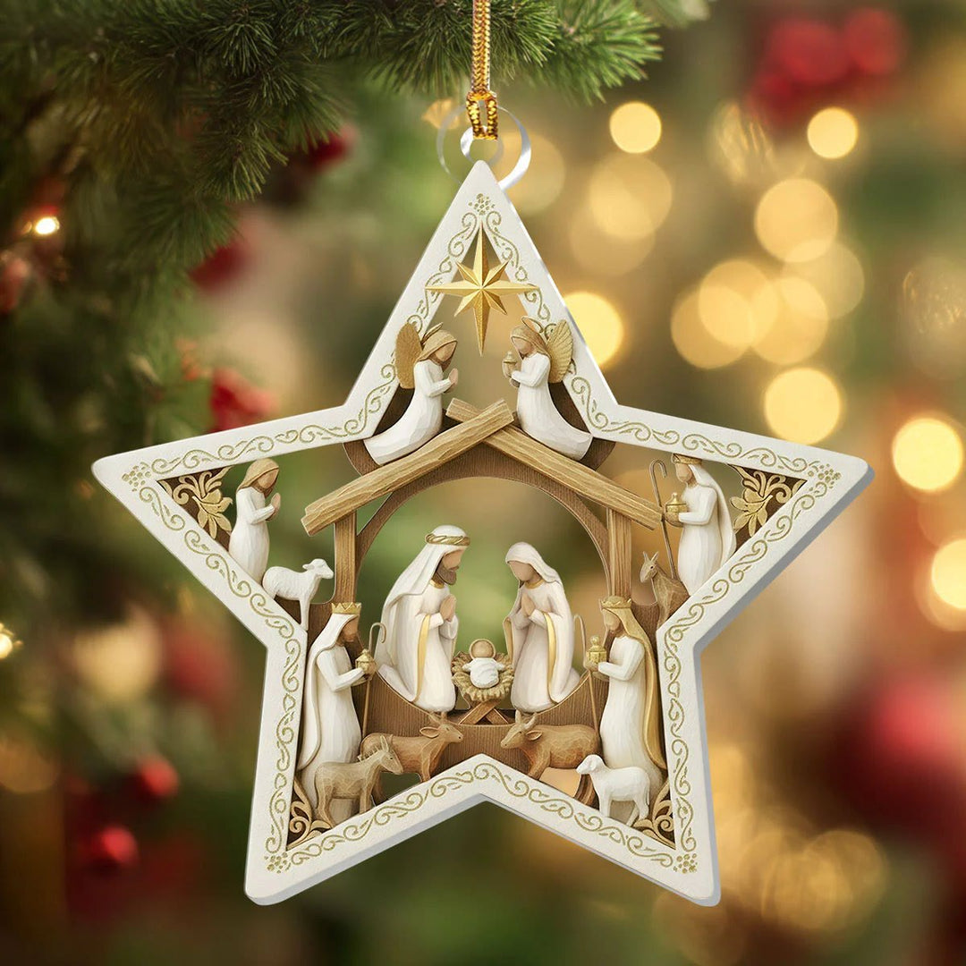 Christianartworkshop Guiding Star Nativity Hainging Ornament: Holy Birth Scene & Holiday Joy Accent - Star Nativity - image 0