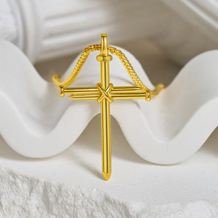 Christianartworkshop 3-Color Nail Cross Pendant Necklace: Gentle Faith Reminder for Daily Life - Golden - image 0