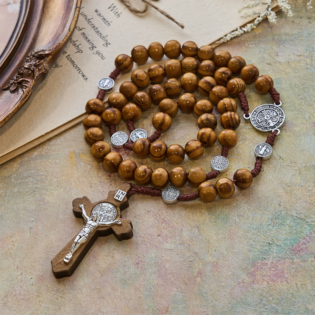 Christianartworkshop Beaded Rosary with St. Benedict Medal: Tender Faith for Prayer Moments - Brown - image 0