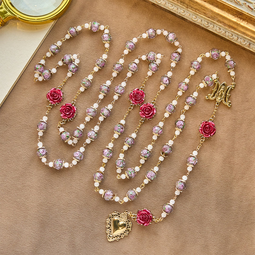 Christianartworkshop Rose Accent Devotion Rosary with Sacred Heart: Gentle Faith for Daily Prayer - image 4