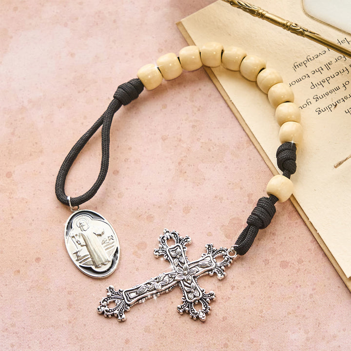 Christianartworkshop Wood Beads Pocket Rosary with Protection of St. Benedict - image 3