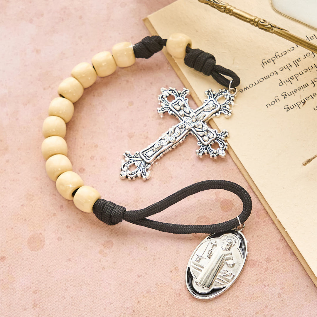 Christianartworkshop Wood Beads Pocket Rosary with Protection of St. Benedict - image 2
