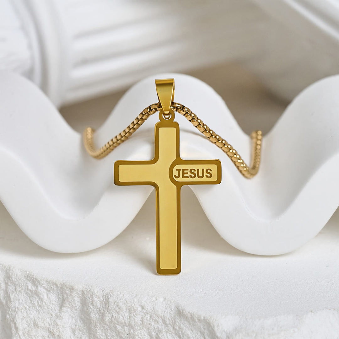 Christianartworkshop Minimalist Cross Necklace with "JESUS" Detail: Understated Expression of Faith - Golden - image 4