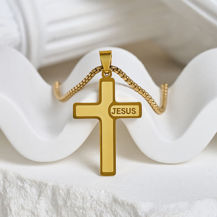 Christianartworkshop Minimalist Cross Necklace with "JESUS" Detail: Understated Expression of Faith - Golden - image 4