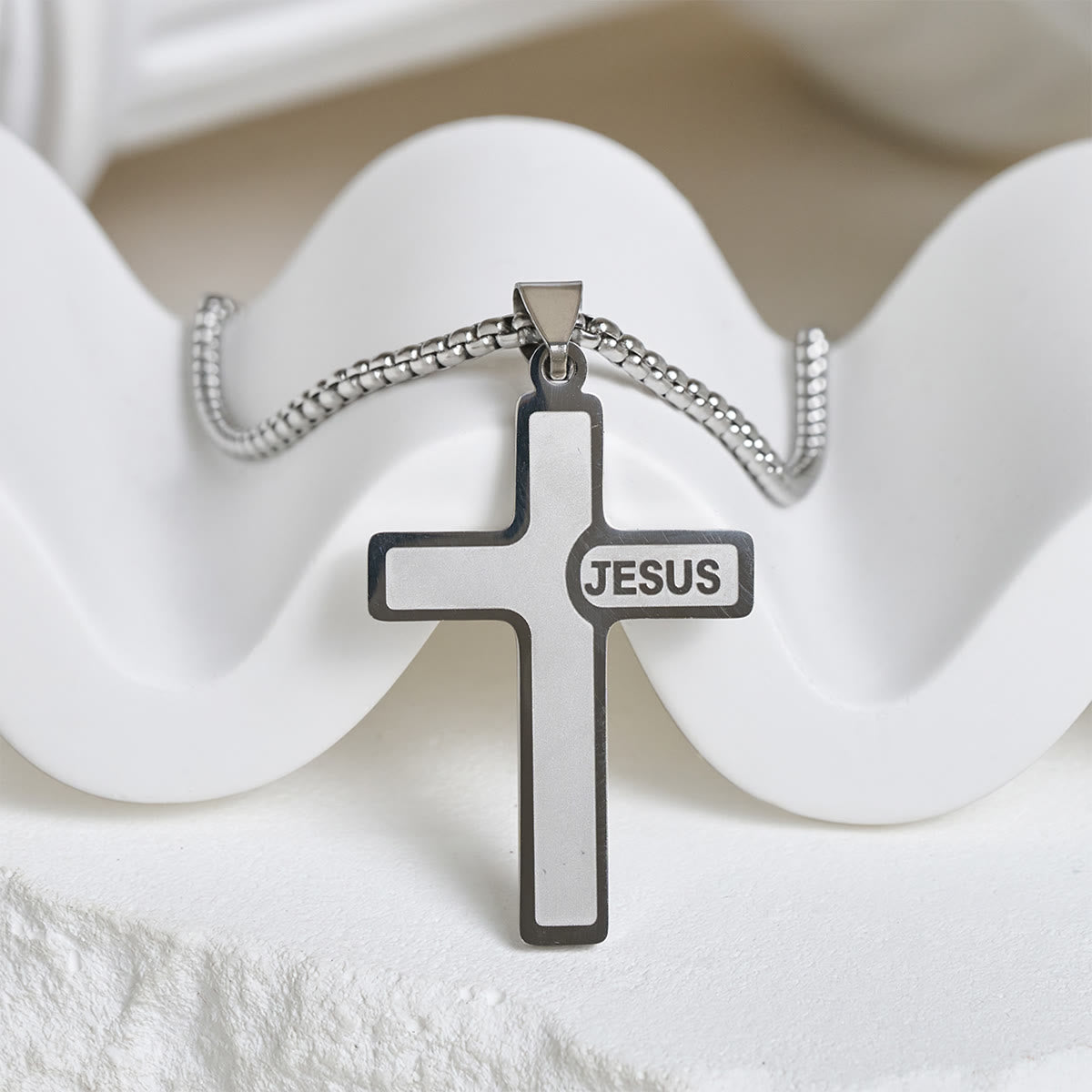 Minimalist Cross Necklace with JESUS Inscription - Elegant Christian ...