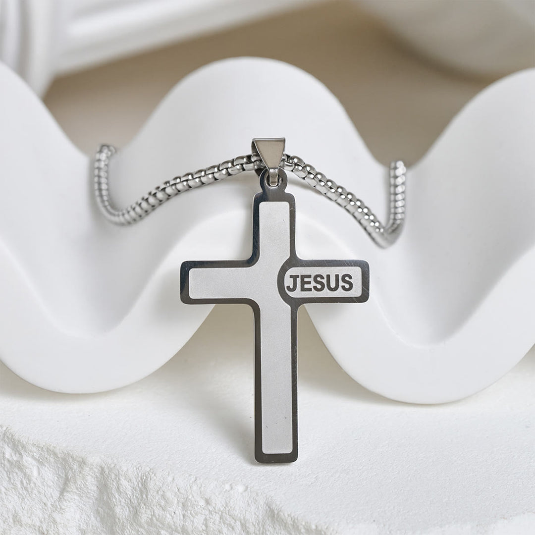 Christianartworkshop Minimalist Cross Necklace with "JESUS" Detail: Understated Expression of Faith - Silver - image 0
