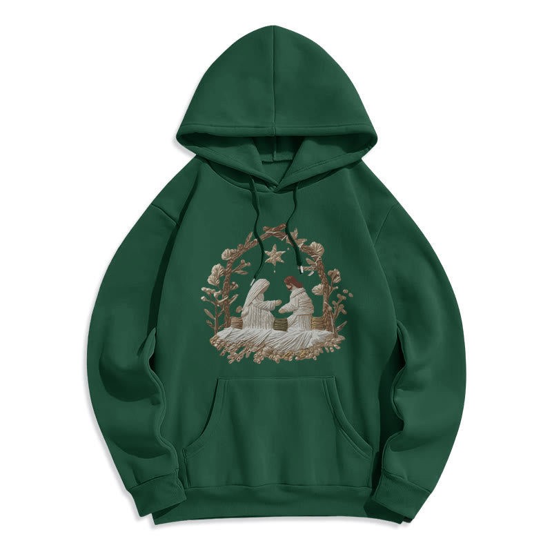Christianartworkshop Nativity Christmas Hoodie Fleece Lined Polyester Hoodie - Green - 2XL - image 5