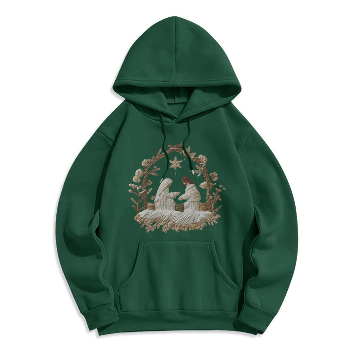 Christianartworkshop Nativity Christmas Hoodie Fleece Lined Polyester Hoodie - Green - 2XL - image 5