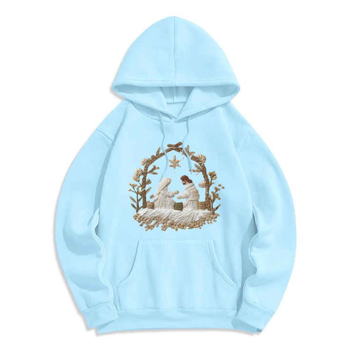 Christianartworkshop Nativity Christmas Hoodie Fleece Lined Polyester Hoodie - Blue - 2XL - image 8