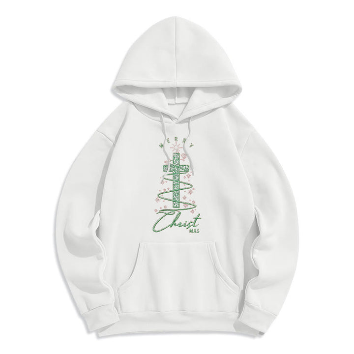 Christianartworkshop Shimmering Cross-Shaped Christmas Tree Fleece Lined Polyester Hoodie - White - 2XL - image 3