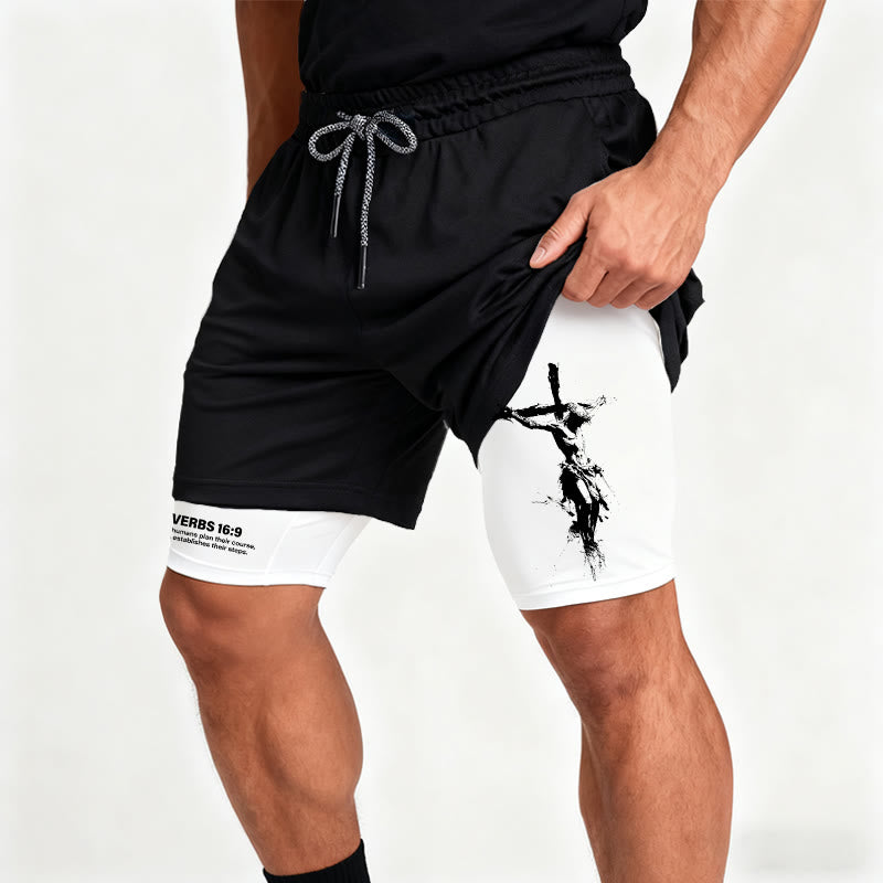 Christianartworkshop Crucifix & Proverbs 16:9 Performance Shorts: Carry Faith in Every Step - image 6