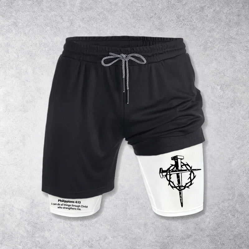 Christianartworkshop Philippians 4:13 Faith Performance Shorts with Nail & Crown Cross - image 4