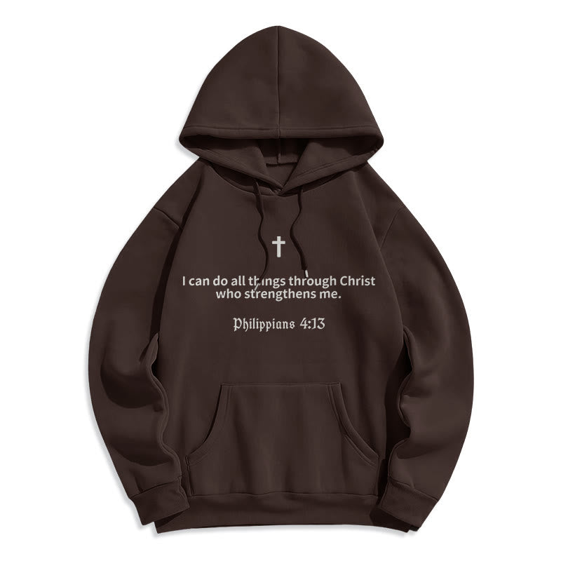 Christianartworkshop Philippians 4:13 Faith Fleece Lined Polyester Hoodie - Brown - 2XL - image 1