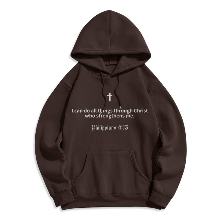 Christianartworkshop Philippians 4:13 Faith Fleece Lined Polyester Hoodie - Brown - 2XL - image 1