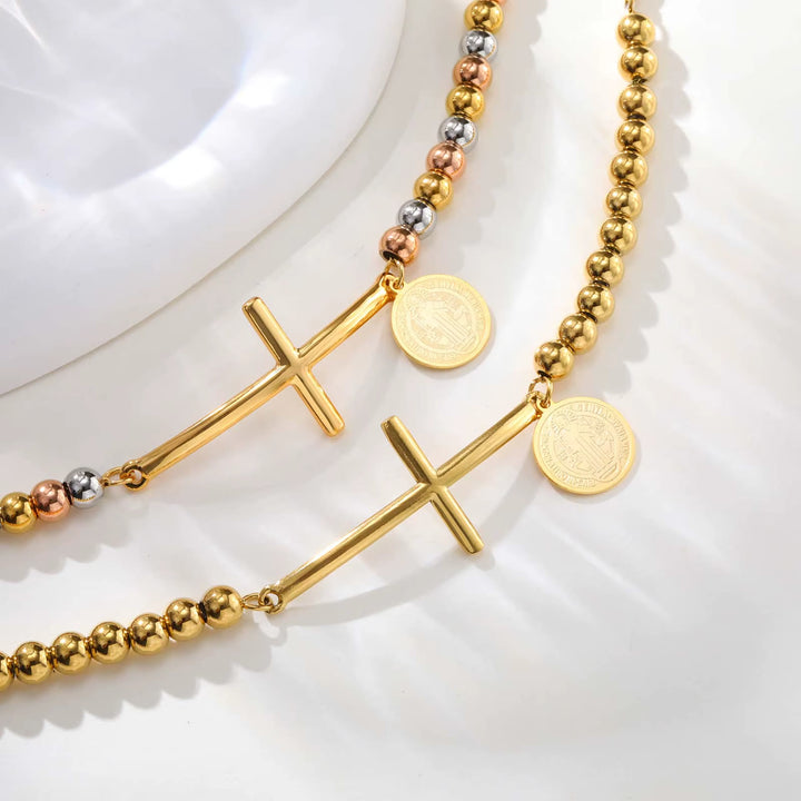 Christianartworkshop Cross & Our Lady Beaded Bracelet: Spiritual Symbol with Polished Elegance - image 5